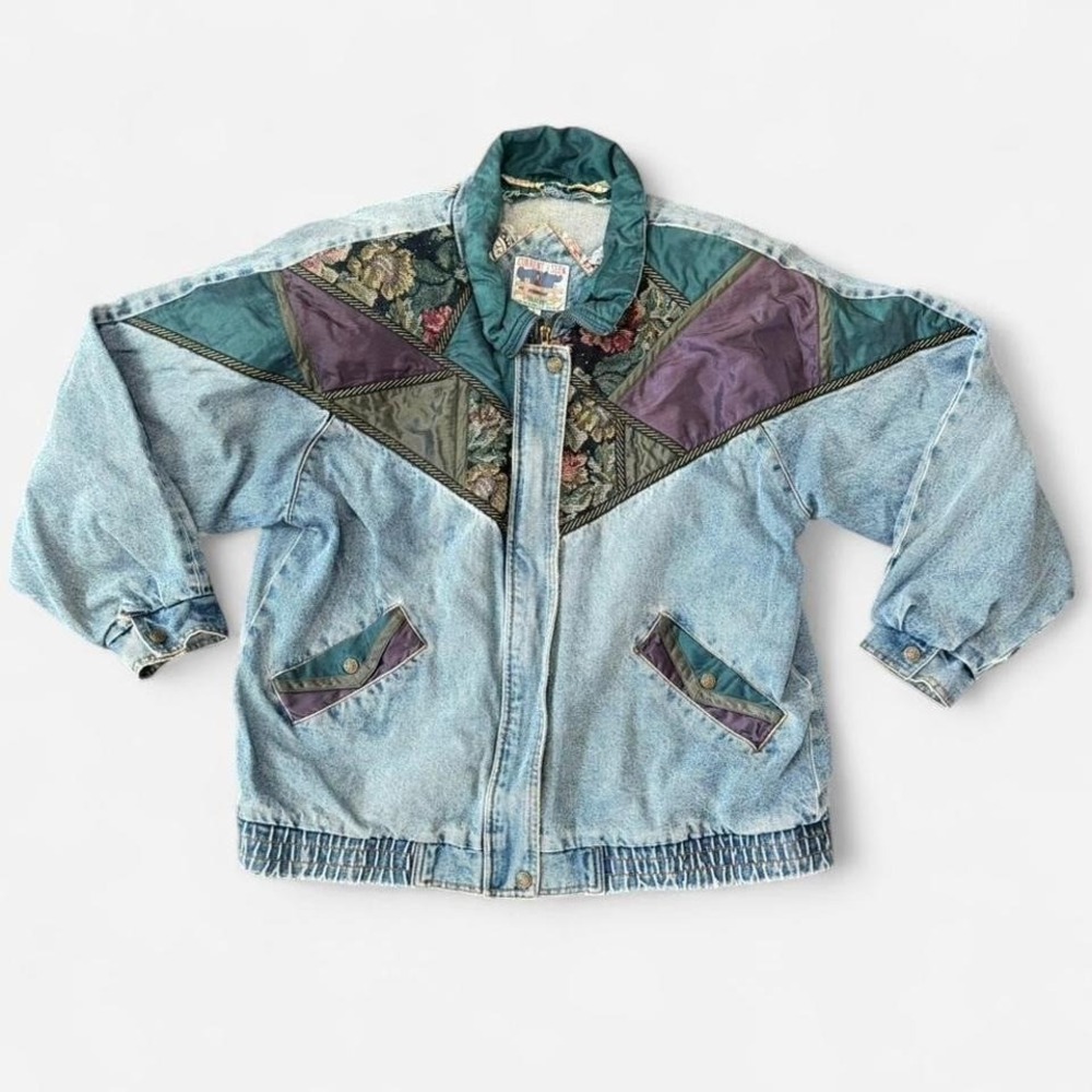 Vintage Current Seen Denim Floral Jacket Large Paisley Lined Jean Jacket 80s-90s